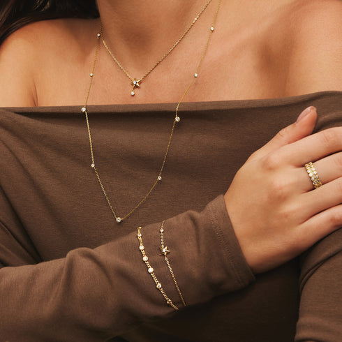 Gold Sparkling Star Drop Necklace